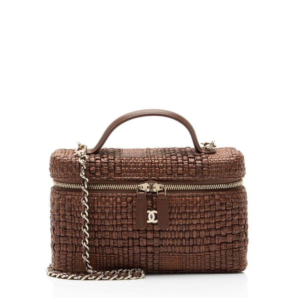 Chanel Braided Raffia Slim Vanity Case Top Handle